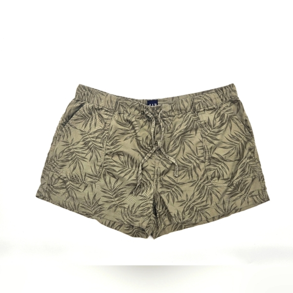Gap Womens‎ Lyocell Tropical Palm Leaf Print Shorts Olive Green Drawstring L